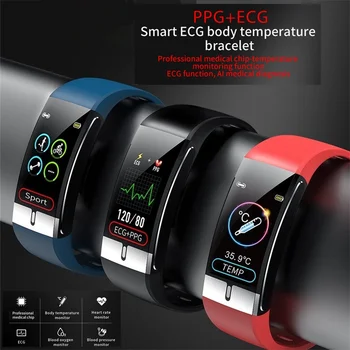 2022 Naujas E66 Kūno Temperatūra EKG PPG Smart Apyrankę Fitness Tracker Širdies ritmo Monitorius Al Medicinos Diagnostikos Sporto Smart Žiūrėti