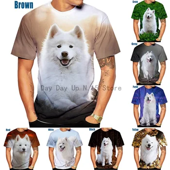 2022 m. Vyrai ir Moterys, Naujų Gyvūnų, Šunų, 3D Spausdinimas Mielas Samoyed Šuo Modelis trumparankoviai Asmenybės Atsitiktinis Pet Dogw Spausdinimo Viršūnės