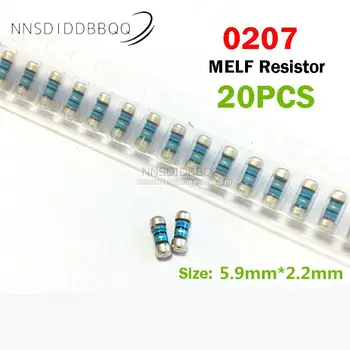 20PCS SMD MELF Rezistorius 0207 1R 2.2 R 3.3 R 4.7 R 10R 100R 120R 150R 1W Tikslumas 1% Metalo Kino Precision Resistor