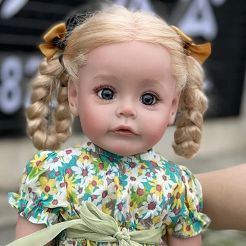 22inch Jau Dažytos Baigė Lėlės Reborn Bamblys Mergina 3D Odos Matomas Venų Vertus Įsišaknijusi Plaukų Art Lėlės