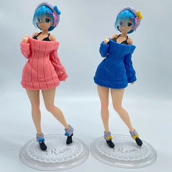 23cm Anime Re:Gyvenimas kitame Pasaulyje Nuo Nulio Veiksmų Skaičius, Rem Megztinis Kawaii Girl Statulėlės PVC Kolekcijos Modelis Žaislą Dovanų
