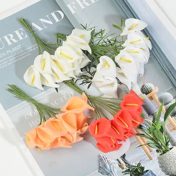 24pcs Nekilnojamojo touch PE Mini Calla lily dirbtinės gėlės Vadovai vestuvių dekoravimas Spalvotų Rankų darbo 