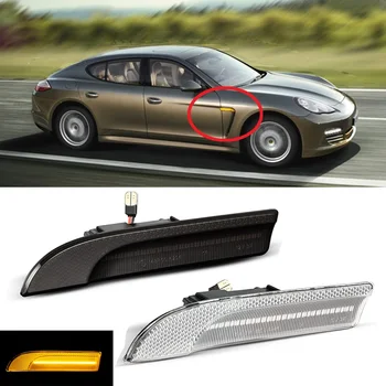 2X Dinaminis Gintaro LED Šoninis Gabaritinis Žibintas Posūkio Signalo Indikatorių Rodiklio Žibintus, Porsche Panamera 970 G1 2010-2014 M., Automobilių Reikmenys