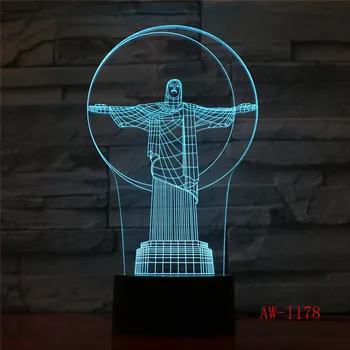 3D Led Dievo Jėzaus Galvos naktinė lempa 7 Spalvas, Nuotaikas Usb Stalo Lempa Namų Dekoro Miegamasis Miego Apšvietimas Šviestuvai, Dovanos AW-1178