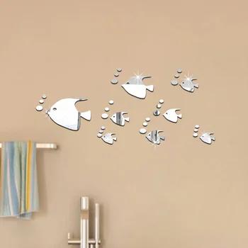 3D Sienų Lipdukai Namų Dekoro Vonios Burbulas Žuvis lipni, Vaikų Kambario Apdaila Akrilinis Veidrodis Plytelės Meno Lipdukai