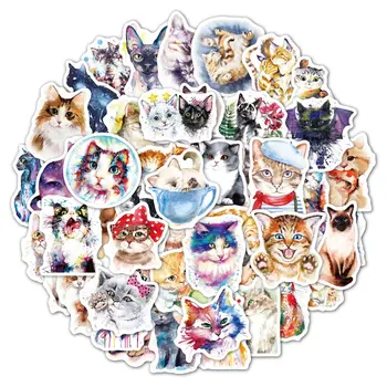 50Pcs Akvarelė Gyvūnų Lipdukas Cute Kačių Lipdukai Vandens Puodelį Lipdukai Nuimamas Vandeniui Lipdukas Žaislai Mergaitėms Nešiojamas Odos