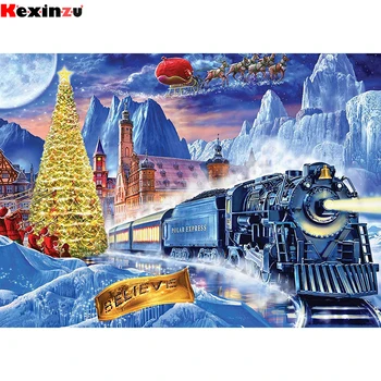 5D Express Traukiniu Kalėdų Pilna Deimantų Tapybos Kryželiu Rinkiniai Meno Vaizdingas 3D Dažų Deimantų Kvadratas 30x40cm
