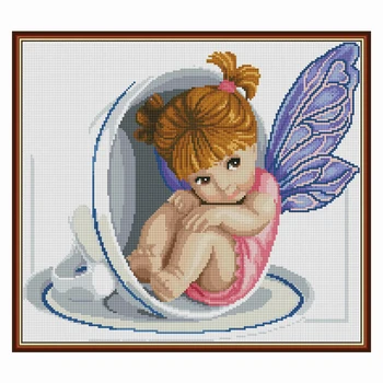 5D PASIDARYK pats visiškai apvalus deimantas tapybos rinkinio animacinių filmų Little angel arbatos puodelio kryželiu mozaikos diamond siuvinėjimo namų puošybai