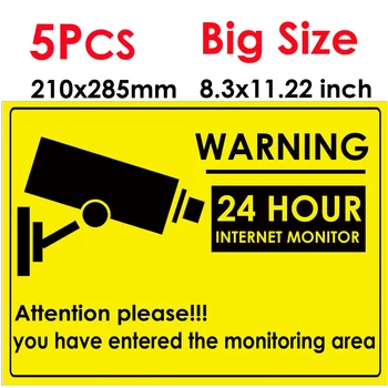 5vnt 24 VALANDŲ CCTV Saugumo kamerų Sistema Įspėjamasis Ženklas, Lipdukas, Decal, Priežiūra, VAIZDO stebėjimo Kamera, Vaizdo Įspėjimo Lipdukas didelis dydis 285x