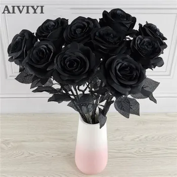 5vnt 8-9cm Silk Black Rose Dirbtinių Gėlių Galvos Puokštė Namų Kambarį Ravėjimas Chritmas Apdailos naujieji Metai Apdaila