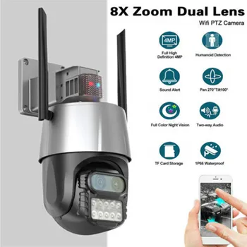 8MP 4K Wi-fi IP Kamera Lauko PTZ Belaidžio Apsaugos Stebėjimo Kameros 8X Zoom, Dual Lens Spalva Naktinio Matymo AI Žmogaus Aptikimo