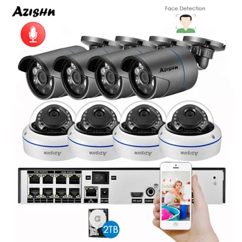 AZISHN H. 265AI 48V POE 8CH Žmogaus Veido Aptikimo Įrašymo VAIZDO NVR Garso IP kamerų Sistema, 5MP 2592*1944P Lauko IP66 POE IP Kit