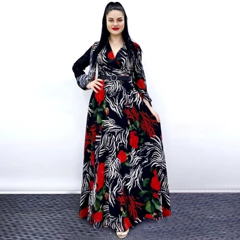 Afrikos Spausdinti Boho Šifono Suknelės Moterims Ilgomis Rankovėmis Elegantiškas Vakaras Suknelė Ankara Dashiki Maxi Suknelė Dubajus Abayas 2021 M. Rudenį