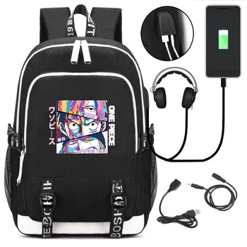 Anime Spausdinti Unisex USB Kuprinė Studentų Laisvalaikio Bookbags Daypack Lauko Sporto Kuprinė Monkey D. Luffy Grafinis Nešiojamas Krepšiai