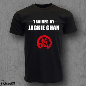 Apmokyti Pagal Jackie Chan vyriški Juodi marškinėliai Atsitiktinis Grafinis Tee Marškinėliai Mens Viršūnes Drabužiai