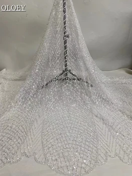 Baltos Spalvos Aukštos Kokybės Prancūzų Sunkiųjų Rankų Jaunikis Enbroidery Nėrinių Audinys, Afrikos, Nigerijos Su Blizgančiais Audinio Vestuvinė Suknelė