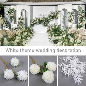 Baltos spalvos Dirbtinė Gėlė Vestuvių Tema Apdailos Gėlių Vestuvių Šilko Imitacija, Gėlių Plastikiniai Kelio Vadovas Gėlių eilės