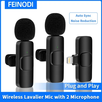 Bevielis Mikrofonas skirtas iPhone, iPad Belaidžio Lavalier Mic su 2 Mikrofonas Telefonas, Vaizdo Įrašymas/Interviu/Vlog Plug-Play