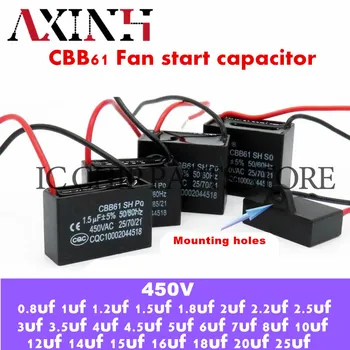 CBB61 ventiliatoriaus paleidimo kondensatorius 0.8 uf/1uf/1.2 uf/1.5 uf/1.8 uf/2.5 uf/3uf/3.5 uf/4.5 uf/6uf/7uf/8uf/10UF/12uf/15uf/16uf/18uf/20uf/25uf 450V