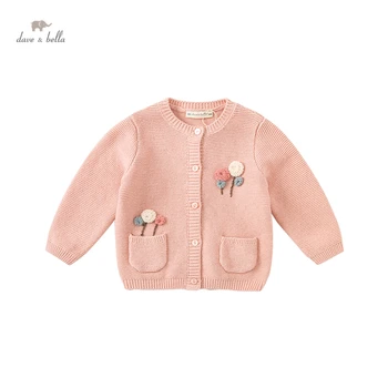 DBM18989 dave bella rudenį kūdikiams, kūdikių mergaičių mados gėlių cardigan vaikai mergina bamblys kailio vaikams mielas megztas megztinis