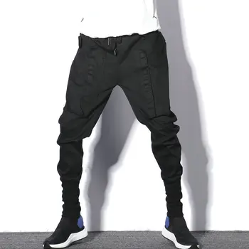Darkly Stiliaus Vyrų Kišenės Krovinių Kelnės 2022 M. Rudenį Haremas Poilsiu Derliaus Sweatpant Hip-Hop Kelnės Juoda Streetwear