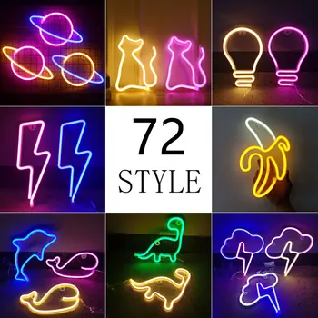 Didmeninė 72 Stilius, Neoninės Šviesos, Žaibo LED Sienos Žibintai, Baterija ir USB Powered Šalis Vestuvių Namų Dekoras Vaikų Kambarį Naktį Žibintai