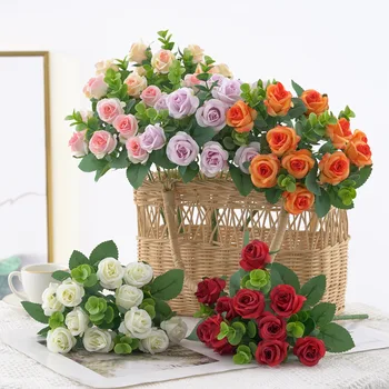 Dirbtinės žaliosios augalų rožių puokštė išskirtinį mažas išaugo padirbtų gėlių vestuvių dekoravimo mažmeninės ir didmeninės