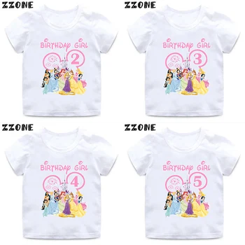 Disney Princesė Grafinis Gimtadienio Mergina Vaikų marškinėliai Amžiaus 1 2 3 4 5 6 7 8 9 Metų Mergaitės Drabužius Šalis, Kawaii Mielas Kūdikis T-Shirts