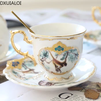 Džiunglių keraminės kavos puodelio Europos stiliaus kavos puodelis ir lėkštelė nustatyti buitinių šviesos prabanga popietės arbata arbatos puodelis su šaukšteliu 220ML