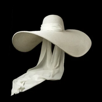 Elegantiška Panele su Ilgu Kaspinu Surištas šiaudines Skrybėles Mados Dome Negabaritinių Platus Pusėje Keliauti Atostogų Paplūdimyje Saulės skrybėlę