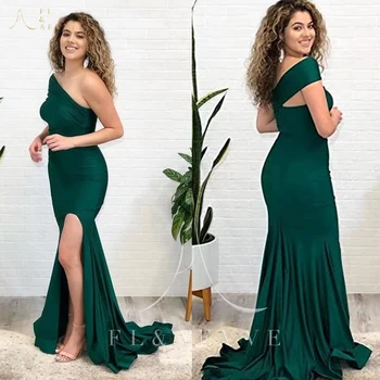 Elegantiška Suknelė Moterims Vestuves Undinė Bridesmaid Dresses Vieną Petį Green Satino Pamergės Moteris 2023 Oficialią Chalatai