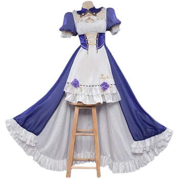 Genshin Poveikio Lisa kostiumas Lolita tarnaitė Vienodos mėlynos spalvos suknelė Cosplay kostiumas Helovinas Kalėdų Vakarėlį Maskuotis Anime Rodo