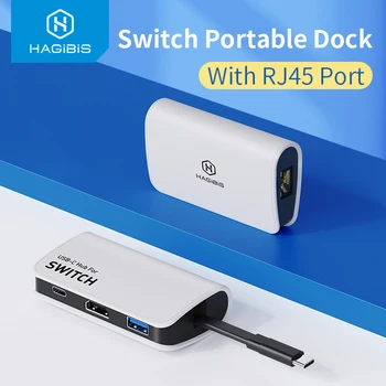 Hagibis Nešiojamų Dock for Nintendo Jungiklis/OLED TV Dock Tipo c iki RJ45 Ethernet 4K HDMI suderinamus USB3.0 Hub PD Docking Station