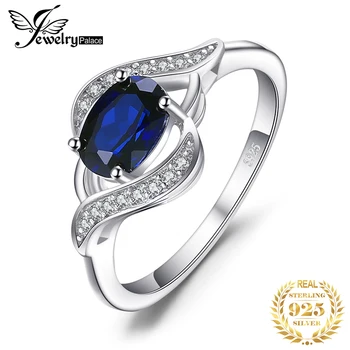 Jewelrypalace Sukurta Mėlynas Safyras 925 Sterlingas Sidabro Žiedas Moterims Pareiškimą Halo Vestuvinis Žiedas Ovalo Brangakmenio Papuošalai
