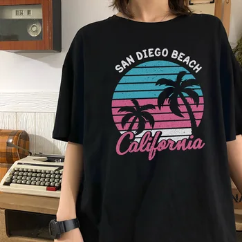 Kalifornijos West Coast Vasaros Marškinėliai Moterims Trumpomis Rankovėmis Juokinga Marškinėlius Gothic Punk Viršūnes Femme Harajuku Juoda Tee Camisetas Mujer
