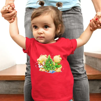 Kalėdų Eglutė tiek tenka Bamblys Mergina Marškinėliai Kawaii Animacinių filmų Kūdikio Trumpas Rankovės Kalėdos Drabužių Raudona Viršūnes Karšto Pardavimo Vaikų marškinėliai