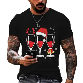 Kalėdų Elementas, Print T Marškinėliai Vyrams Mados Vyno taurė Modelio O-kaklo trumpomis Rankovėmis Naujųjų Metų Šaliai Stiliaus Tees Negabaritinių Viršūnės