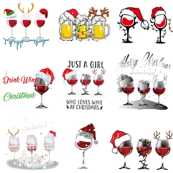 Kalėdų Vyno Stiklo Grafika, Spausdinimo Lopai Drabužius 