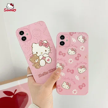 Kawaii Hello Kitty atsparus smūgiams Minkštas Telefono dėklas skirtas Iphone 12 11 Pro Xs Max Xr X Se 7 8 Plius Atvejais Sanrioed Prabanga Mielas Mergina, Moteris
