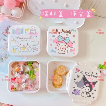 Kawaii Sanrioed Bento Box Kitty Mano Melodija Kuromi Cinnamoroll Animacinių filmų Uždaromos Išsaugojimas Lange Įvairenybės talpinimo Dovanos vaikams