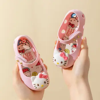 Kawaii Sanrios KT Anime ir Animacinių filmų Mergaičių, kūdikių sandalai skylę Paplūdimio Bateliai Minkšti Soled Atidaryti Tne Bowknot Non-slip Batų Vaikams Dovanų