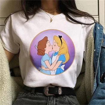 Klaidingą Disney Princess Animacinių filmų Spausdinti Moterys T-shirt Įdomus Harajuku 90-ųjų Moterų Top marškinėliai Atsitiktinis trumpomis Rankovėmis Drabužius 13005