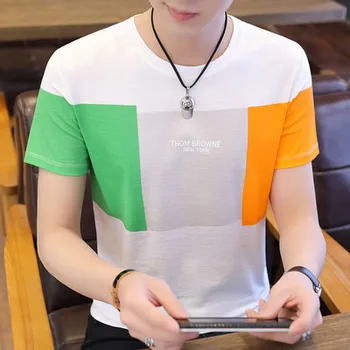 Korėjos versija tendencija prarasti vientisos spalvos apvalios kaklo atsitiktinis banga prekės vyrų septynių taškų rankovėmis marškinėliai
