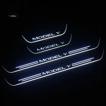 LED Automobilių Pedalo Koja Lempos Tesla Model Y. 2019 M. 2020 M. 2021 Durų Slenksčio Nusitrinti Plokštė Kelias Dinaminis Streamer Sveiki Lipdukas Šviesos