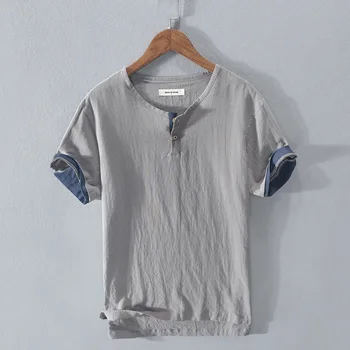 Laisvas Negabaritinių Medvilnės Patalynė Trumpas rankovėmis vyriški marškinėliai Apykaklės Užfiksuotas Pusė-atvira Marškinėliai korėjos Vyrų Mados Drabužių 2020 Naujas