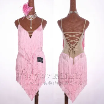 Lotynų Šokių Suknelė Lotynų Sijonas Konkurencijos Dress Kostiumai, Atliekanti Suknelė Praktikos Sijonas Pritaikyti Suaugusiems, Vaikams, Lady Pink Kutas 1
