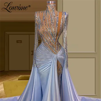Lowime 3 Dizaino, Mėlynos Spalvos Iliuzija, Vakaro Suknelės Ilgos Puošnios Prabangos Šalis Suknelė Vestuvėms Moterų Arabų Undinė Rūbeliai Prom Chalatai