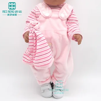 Lėlės Drabužių Gimęs Kūdikis Tinka 18 colių 40-43cm Dryžuotas marškinėliai, rožinis strap kelnes Amerikos lėlės OG mergina dovana