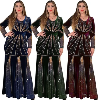 MD Afrikos Aksomo Undinė Suknelės Moterims Vakare Šalies Elegantiška Suknelė Dubajus Kaftan Abaja ilgomis Rankovėmis Drabužius Tenue Africaine Femme