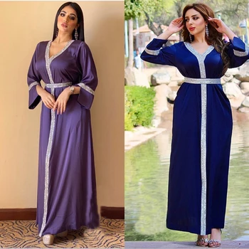 MD Musulmonų Mados Moterų turkijos Abaja Dubajus Caftan Satino Ilga Suknelė Elegantiškas Ponios Šalies Deimantai Blizga Afrikos Rūbeliai Boubou